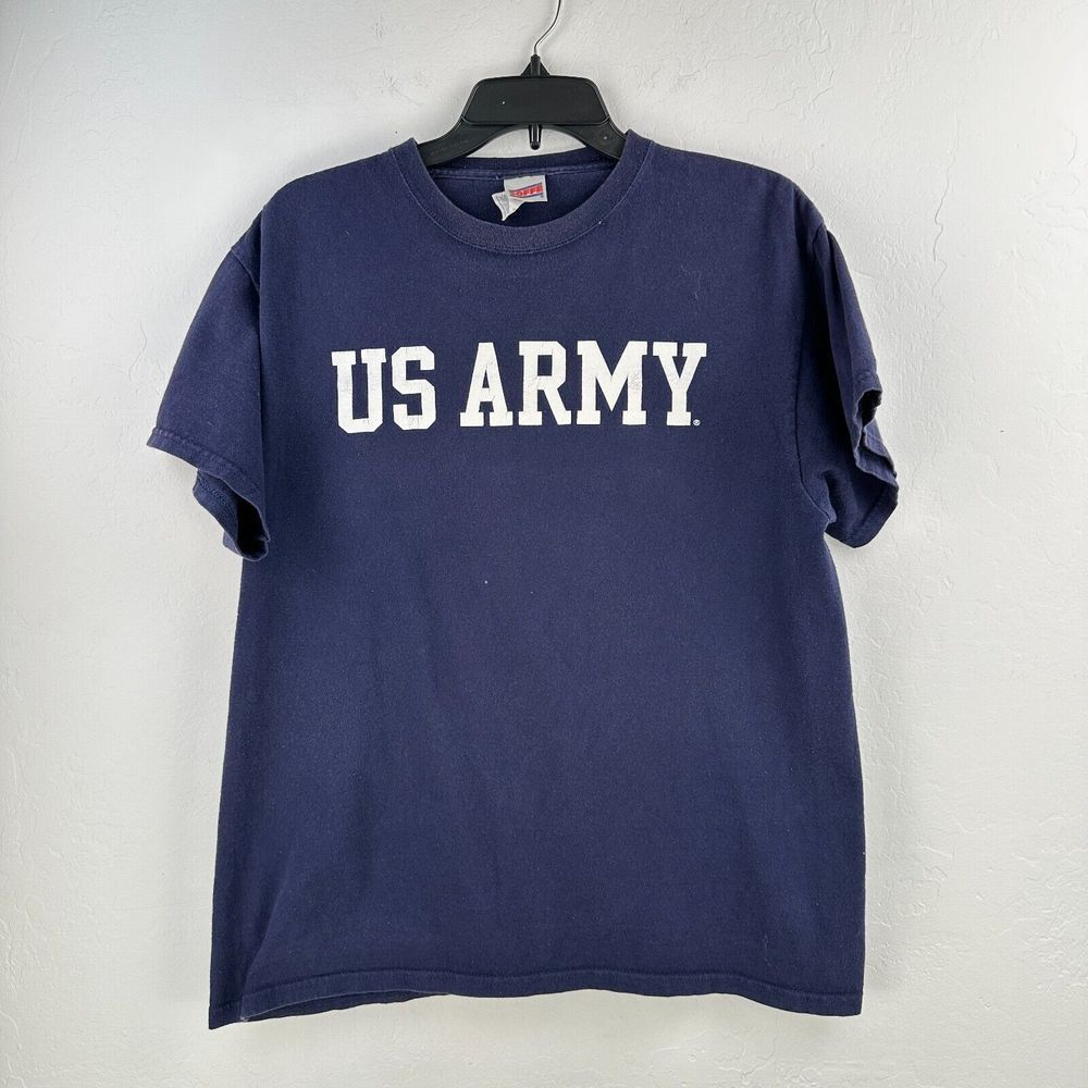Soffe Tshirt Mens Large Blue White Preshrunk US‎ Army Short Sleeve Pullover Tee